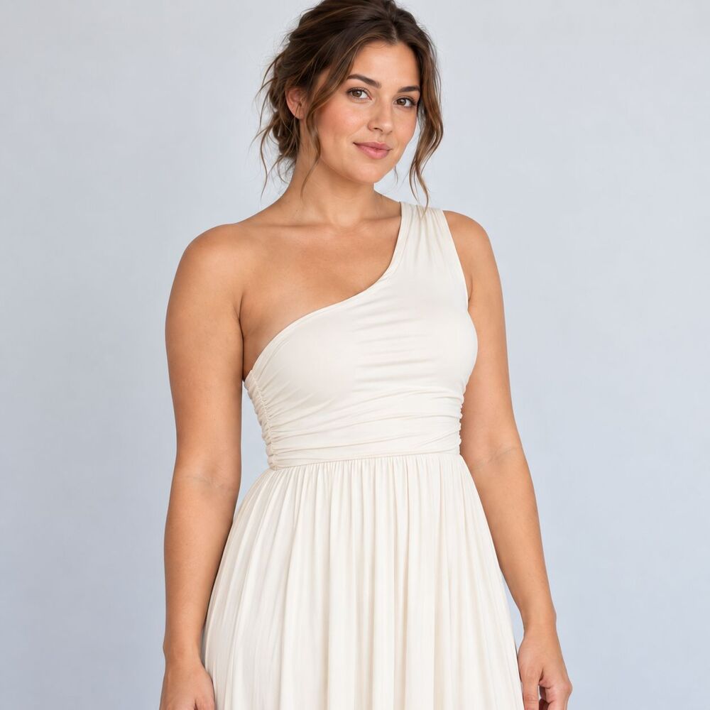 Rachel Pally Wilson Maxi Dress Womens L Cream One Shoulder Modal Grecian USA - Picture 3 of 7